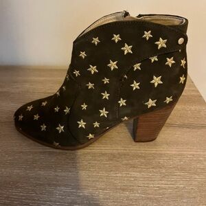 Boden Black Heeled Boots with Gold Star Embellishments